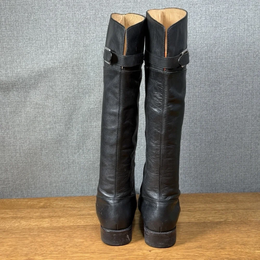Coach Joele A7088 Black Leather Knee High Riding Boots Buckle Round Toe US 7.5 B